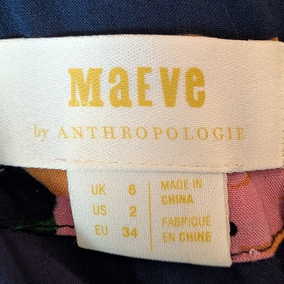 Maeve Vivienne Floral Midi Dress 2 Navy Blue Handkerchief Hem Cottagecore Boho - Picture 7 of 13